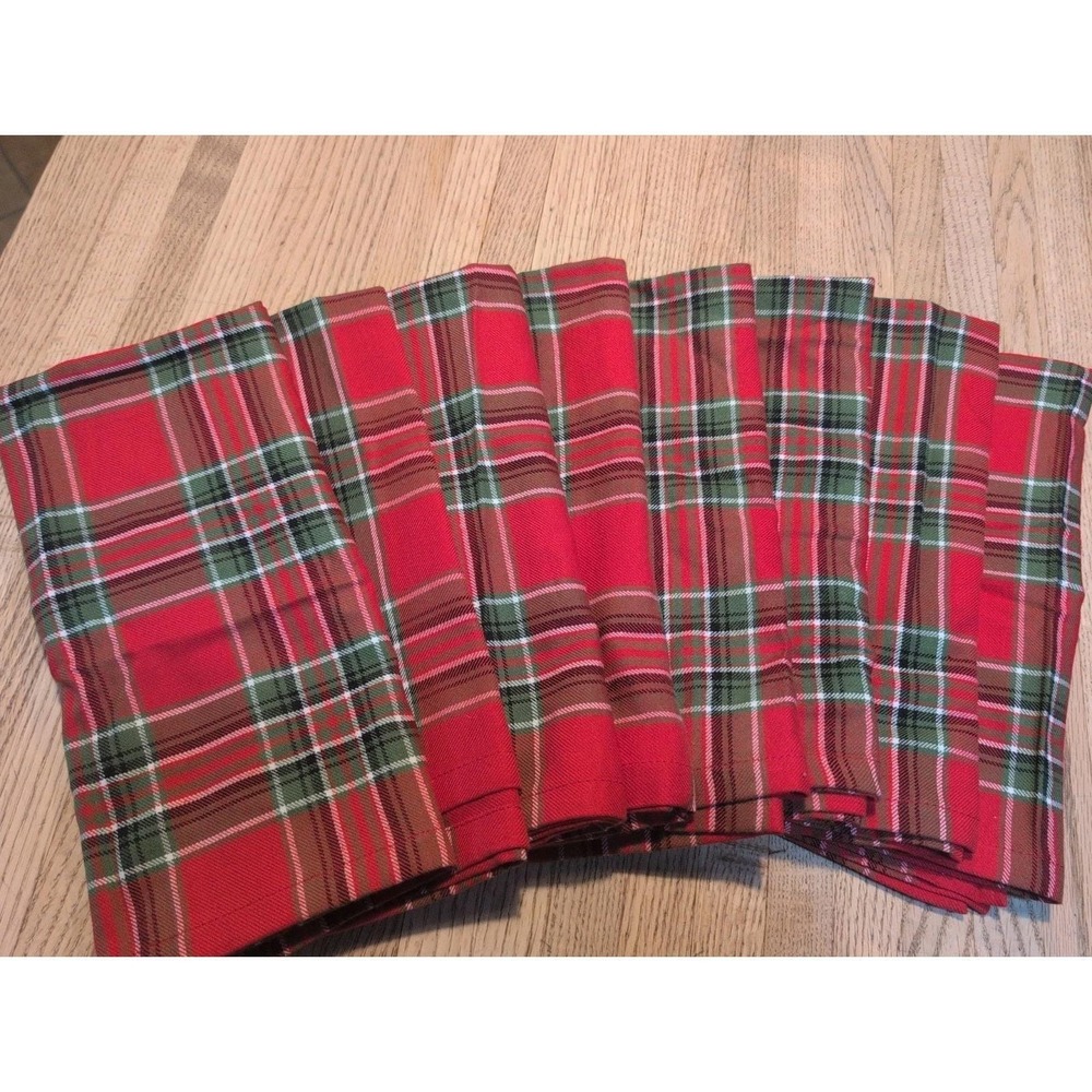 Pier 1 Imports Set Of 8 Red Plaid Christmas Cotton Dinner Napkins